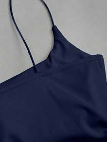 FavEase Casual Versatile Ruched Bust White Camisole Tank Top For Women - Navy Blue - View 4