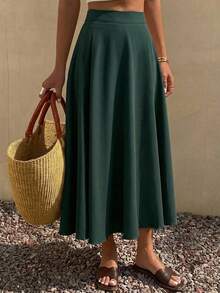 DAZY Women's Solid Color Elegant Flare Skirt For Commuting Fall - Dark Green - View 10
