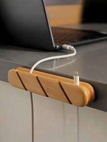 1 pieza Organizador de cables de madera maciza con múltiples ranuras, grano natural, organizador de cables para escritorio de oficina en casa, soporte para cables, gestión de cargadores, sujetacables - Multicolor - Ver 4