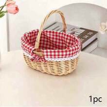 1 pieza Cesta de picnic de mimbre tejida a mano con tapa & asa, cesta tejida natural para almacenamiento de alimentos, camping, compras & decoración del hogar. Existe una ligera variación de color, sin impacto en el uso y la apariencia. - Cesta de picnic - Ver 12