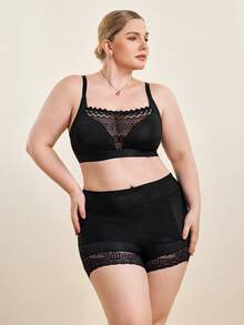 Hourtrue 1pc Seamless High Waist Shaping Panties, Plus Size Women Summer Lace Tummy Control Butt Lifting Shapewear - Black - View 11