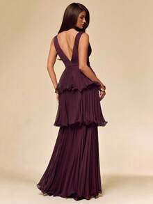 SHEIN BAE Đầm cúp ngực xếp tầng màu tím đậm thanh lịch, thích hợp cho tiệc tùng, hẹn hò lãng mạn, phù dâu, dạ hội, sinh nhật, mặc mùa xuân/hè, dự tiệc cưới. - Màu tím - Xem 2