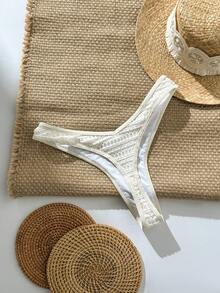 Bikini de corte alto para mujer Swim Vcay-D de tela jacquard primavera/verano - Beis - Ver 3