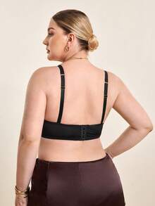 Hourtrue Plus Size Women Lace Patchwork Underwire Bra, Supportive & Breathable - Black - View 2