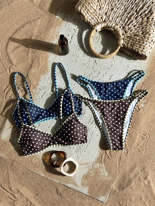 Swim Mod 2026SS Hot-Selling Multi-Color Combination Promotional Discount Brown & Blue Polka Dot Vacation Beach Casual Seaside Women's Swimsuit Set