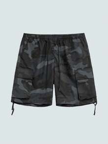 Plus Size Men's Summer Casual Camouflage Cargo Shorts With Flap Pocket - Dark Grey - View 4