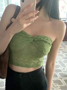 DAZY 女款夏季性感純色蕾絲扭結前短版抹胸上衣 - 綠色 - 查看 3