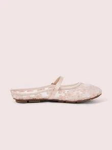 CUCCOO DOLLMOD Women's Shoes, Light Pink, Round Toe Dew Heel Closed Toe Sandals, Flower Embroidered Mesh Yarn, Sweet And Cute, Comfortable, Soft And Breathable - Rose - pink - View 6