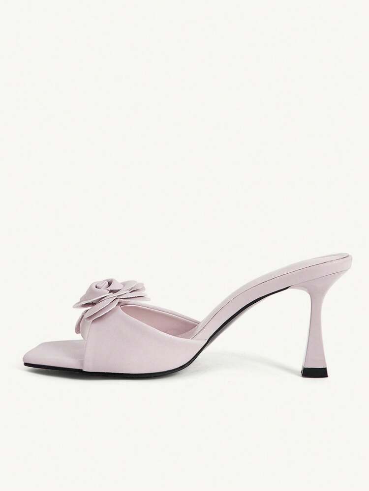 CUCCOO CHICEST Camellia Purple Kitten Heel Sandals Female Summer Wear High-End High-Heeled Sandals, Gentle Style Square Toe