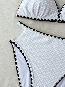 SHEIN Tween Girl Tween Girls Apricot Knit Jacquard Bikini Set - White - View 6