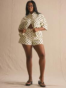 MUSERA Plus Size Mid Rise Polka Dot Denim Shorts Spring Summer Elegant Cute Vacation Casual Everyday Sunlight Social - Black and White - View 3