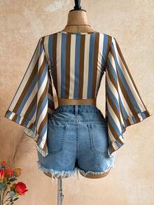 Soleia Casual Vacation Open Front Tie-Up Bell Sleeve Ruffle Cuff Leopard Print Blouse - Multicolor - View 2
