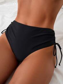 Swim Basics Summer Beach Women's Fashion Side Drawstring Bikini Bottom - Black - View 4