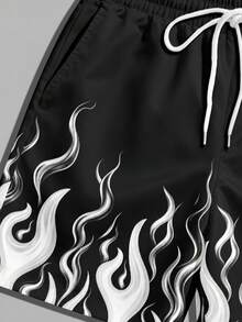 VIVINTIMO Men's Standard Size Flame Print Shorts, Personalized Visual Design, Hot Flame Print, Casual And Comfortable Styling, Perfect For Your Summer Beach Highlight Moments, Dual Large Capacity Practical Pockets, Eye-Catching Personalized Flame Print, Suitable For Fashionable Men Who Pursue Style, Love Outdoor Water Sports And Care About Their, Holiday - White - View 7