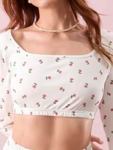 Bonmuse 2pcs Women All Season Printed Long Sleeve Top And Shorts Pajama Set - White - View 8