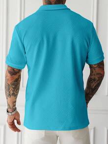 Manfinity Homme 男士短袖 1/4 前拉鍊極簡風格 Polo 衫 - 藍色 - 查看 2