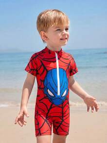SHEIN 1 buah Baju Renang Terusan Lengan Panjang Motif Kartun Kasual Lucu untuk Anak Laki-Laki, Cocok untuk Pantai, Kolam Renang, Musim Semi dan Musim Panas - MultiWarna - View 6