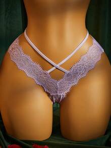 SpicyHot Women's Rose Red Lace Sexy Lingerie Set 2pcs - Mauve Purple - View 4