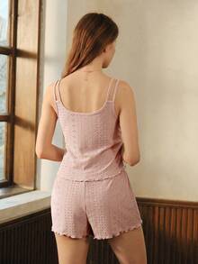 Bisouelle Women Lounge Sets Lettuce Trim Ruffle Hem Plain - Dusty Pink - View 2
