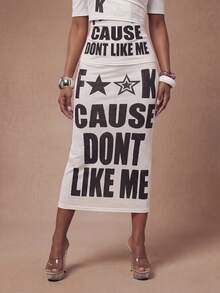 Modviera Women's Fashion Semi-Transparent Letter Print Black And White Skirt Night Summer 2000s - White - View 3