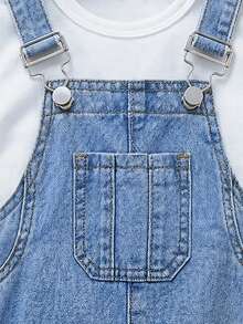 Baby Boy Loose Fit Blue Denim Bib Shorts - Medium Wash - View 3