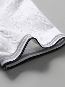 EGENSIO Áo polo nam dệt kim jacquard màu trơn, cổ áo và tay áo có họa tiết gân, cài cúc ngọc trai màu đen. - trắng - Xem 5