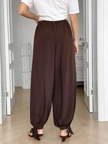 Solavon New Design Lightweight Loose Wide Leg Relaxed Pleated Lantern Pants - Brown - View 8
