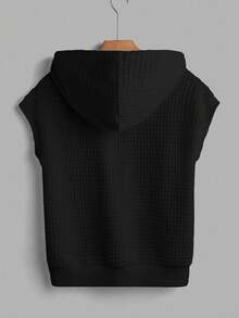 SHEIN EZwear Damen Lässig Ärmellos Offen Vorne Kapuzenpullover, Schwarz - Schwarz - Übersicht 2