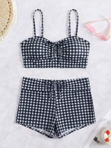Swim Vcay Vacation Beach Plaid Bikini Set - Multicolor - View 3