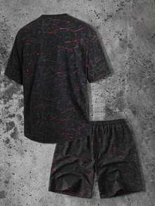 Manfinity Homme Men's Simple Print Round Neck Short Sleeve T-Shirt - Black - View 2
