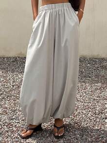 DAZY Solid Color Loose Lantern Pants Cropped Pants Casual Vacation Summer Women's Long Pants - Apricot - View 7
