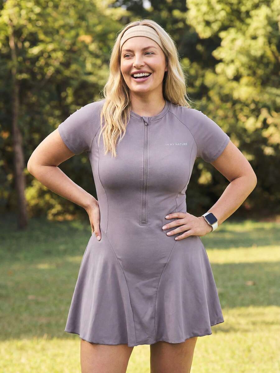 In My Nature Women's Plus Size Solid Color Minimalist Short Sleeve Sports Dress