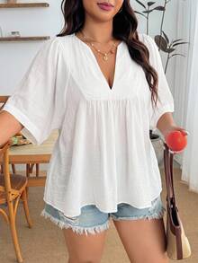 Enliva Áo crop top trắng dáng rộng casual cho nữ size lớn, phù hợp đi nghỉ dưỡng, trà chiều, du thuyền bãi biển, tự lái xe tham quan thành phố, phong cách Bohemian, lễ hội âm nhạc, trang phục bãi biển, lễ Phục sinh, trang phục nghỉ dưỡng thanh lịch, trang phục đi xem hòa nhạc, đồ đi nghỉ dưỡng nhiệt đới, quần áo phong cách Bohemian, xuân/hè/thu - trắng - Xem 1