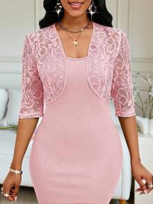 SHEIN Lady 秋季女款粉色辦公室派對穿著，適合海灘優雅風格 - 粉色 - 查看 5