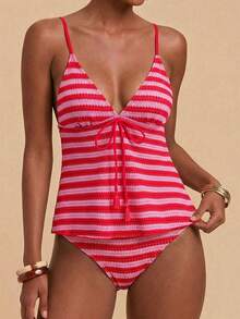 Travachic Women's Line Print Camisole Swimsuit Set Beach Vacation Red Summer Tropical - Multicolor - View 11