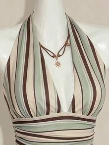 SHEIN ICON Atasan Tanpa Lengan Model Klasik dengan Leher Halter, Leher V Dalam, Pinggang Dikencangkan, Potongan A-Line, Tanpa Punggung, Gaya Klasik. - MultiWarna - View 5