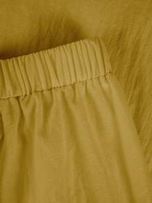 Linhara CURVE Plus Size Women's Casual Pure Cotton Solid Color Long Pants With Pockets And Drawstring - Yellow - View 3