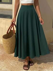 DAZY Women's Solid Color Elegant Flare Skirt For Commuting Fall - Dark Green - View 8