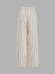 SHEIN MOD 女款圓點印花壓褶收腰無袖上衣與長褲兩件套 - 杏色 - 查看 6
