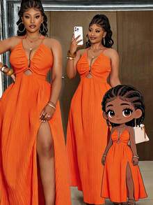 Maweii Plus Size Maxi Vacation Dress - Orange - View 1