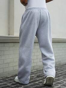 Manfinity Homme 男士純色抽繩腰口袋休閒寬鬆運動褲，灰色寬鬆運動褲，男士老錢風，日常休閒，週末旅行，戶外活動，旅行探險，輕鬆工作環境或半正式場合，男朋友/丈夫禮物，週年/生日禮物派對夏季假期，婚禮，春季到夏季，復活節，Y2k，復古，節日，男士寬鬆抽繩腰灰色運動褲休閒穿著，運動褲，灰色運動褲，男士健身服，青年褲，年輕運動褲 - 淺灰色 - 查看 2
