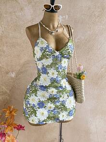 Soleia Vestido mini elegante y de moda para citas y fiestas con bordado floral para mujer - Multicolor - Ver 4
