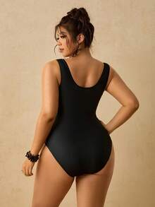Travachic 女款方領貼身一件式泳衣黑色印花海灘套裝春夏度假服飾 - 黑色 - 查看 9