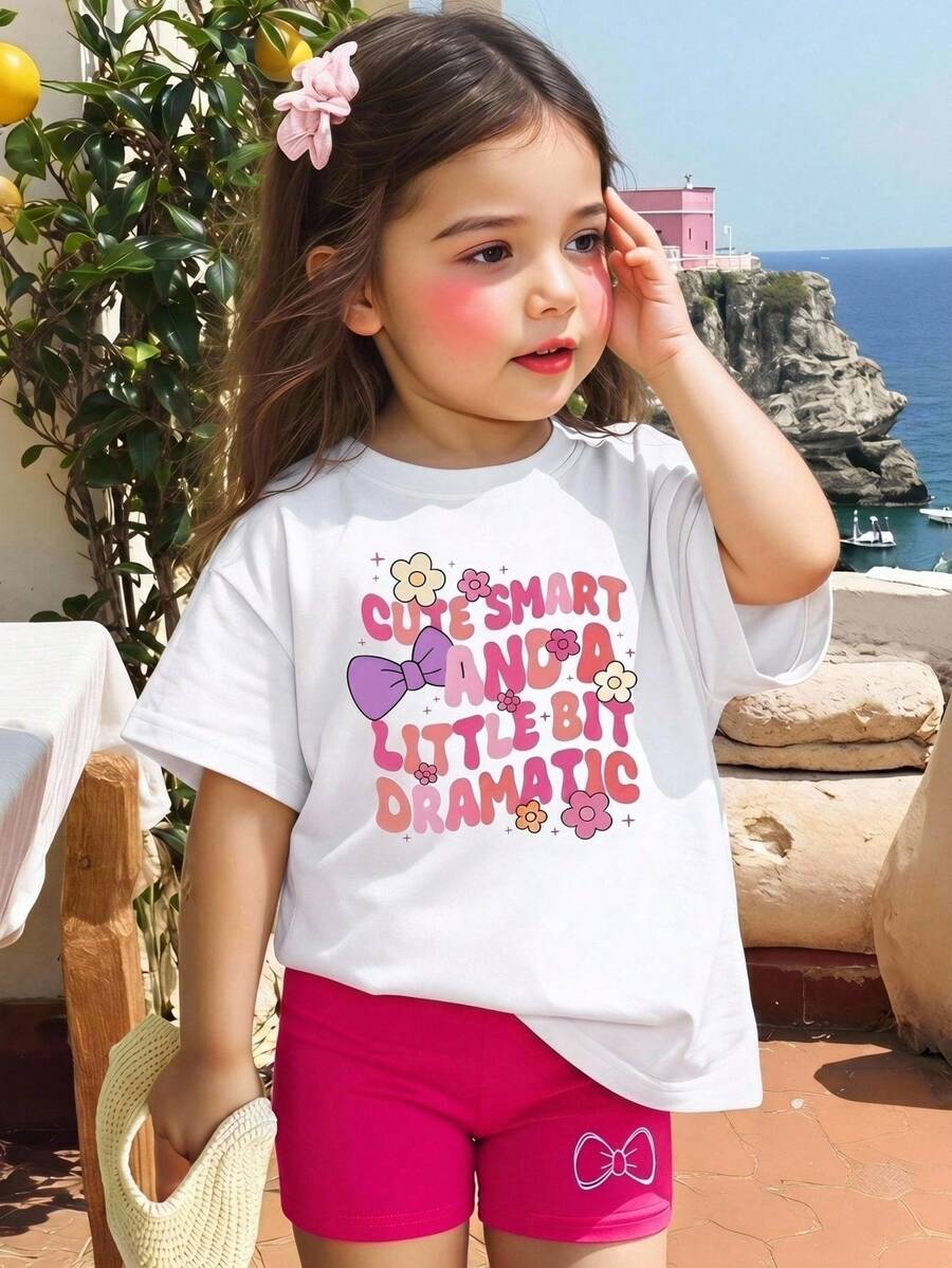 Set Baju dan Legging Kasual Lucu untuk Bayi Perempuan, Cocok untuk Liburan Musim Semi dan Musim Panas, Warna Pink, Nyaman dan Santai - MultiWarna - View 1