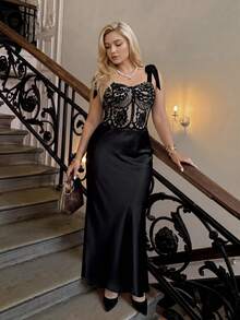 Dripcurv Top de camisola de encaje elegante talla grande, adecuado para vacaciones - Negro - Ver 4