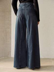 Anewsta Women's Spring/Summer Fashion Patchwork Blue Mother's Day Wide Leg Jeans - Blue - View 7