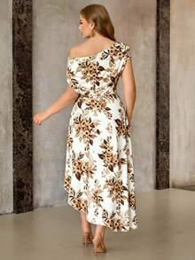 Roveilla Plus Size Spring/Summer Asymmetrical One Shoulder Neckline Casual Elegant Vacation Cold Shoulder Dress Wedding Guest White - White - View 2