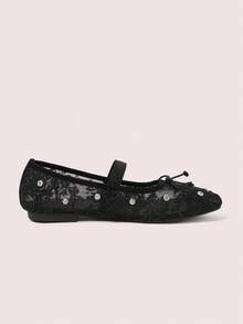 CUCCOO DOLLMOD Women'S Fashionable Black Mesh Flat Shoes For Summer Spring Shoes Spring Break Easter For Christmas Spring Shoes - Black 2 - View 3