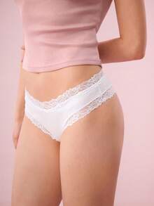 Bonmuse 1 件女士蕾丝边罗纹舒适浪漫低腰巴西式内裤 - 白色 - 查看 6