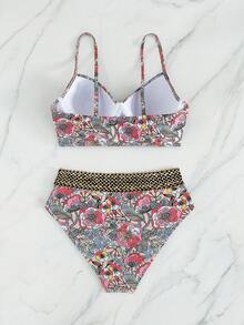 Swim Lushoire 女款海灘度假花卉印花交叉設計比基尼兩件式泳衣（B 罩杯托高含鋼圈，隨機印花） - 彩色 - 查看 5